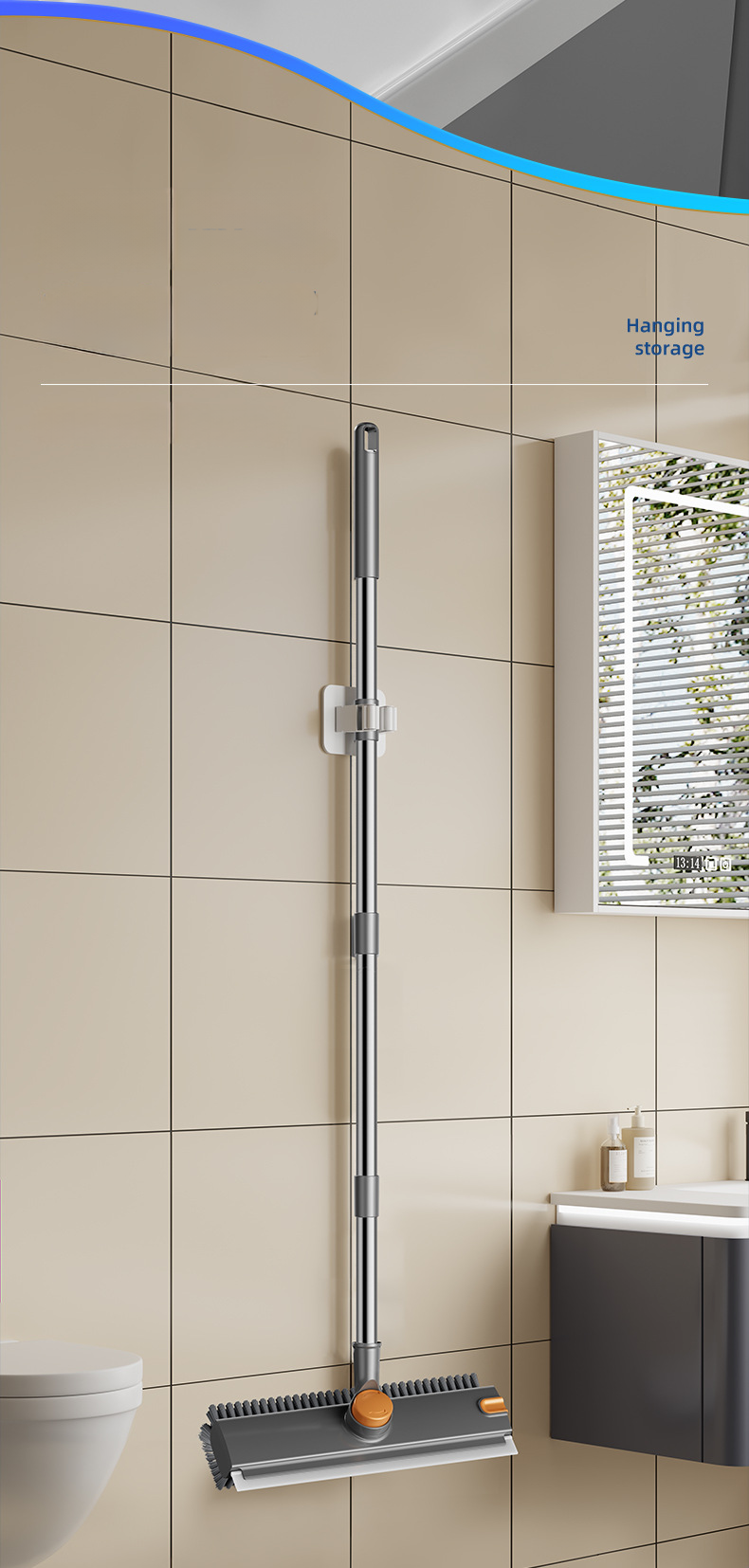 Floor Brush Toilet Bathroom Gap Brush Thickened Hard Bristle Bathroom Cleaning Brush Floor Gap Brush Dual-use for Scrubbing and Water Scraping