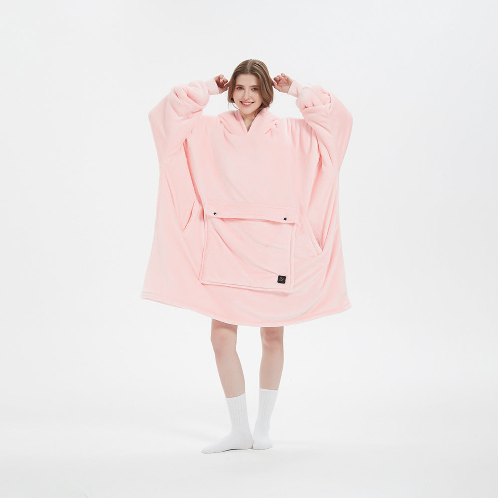 Heated Blanket Hooded Lazy Blanket Flannel Double Layer Thickened Couple Lazy Pajamas