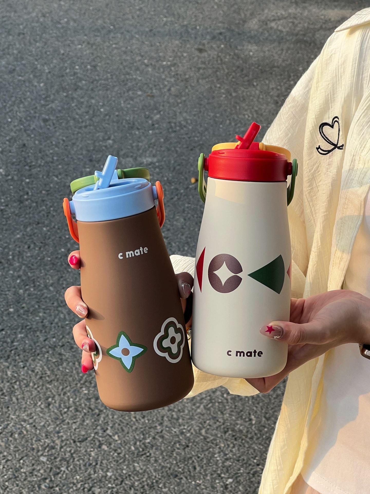 New Color-Block Geometric Milk Cup 316 Stainless Steel Insulated Cup Simple Portable Handle Cup Student Double Drinking Cup