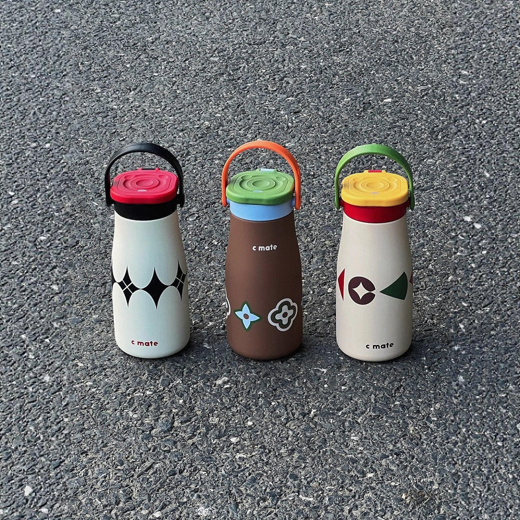 New Color-Block Geometric Milk Cup 316 Stainless Steel Insulated Cup Simple Portable Handle Cup Student Double Drinking Cup