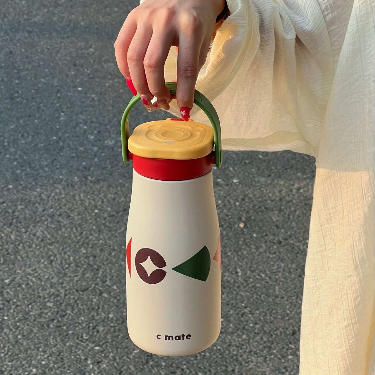 New Color-Block Geometric Milk Cup 316 Stainless Steel Insulated Cup Simple Portable Handle Cup Student Double Drinking Cup