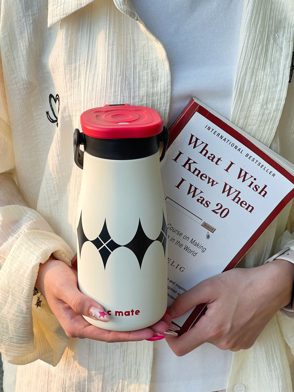 New Color-Block Geometric Milk Cup 316 Stainless Steel Insulated Cup Simple Portable Handle Cup Student Double Drinking Cup