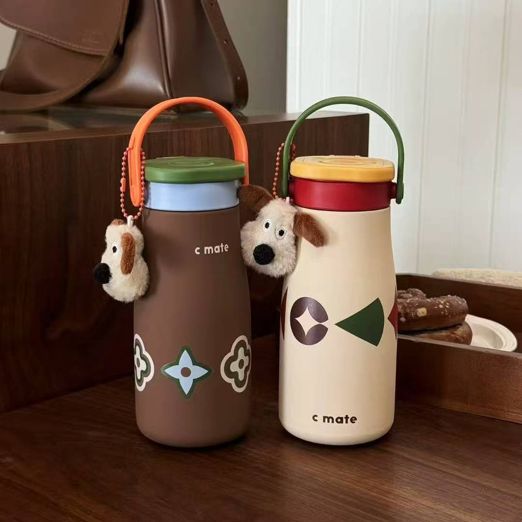 New Color-Block Geometric Milk Cup 316 Stainless Steel Insulated Cup Simple Portable Handle Cup Student Double Drinking Cup