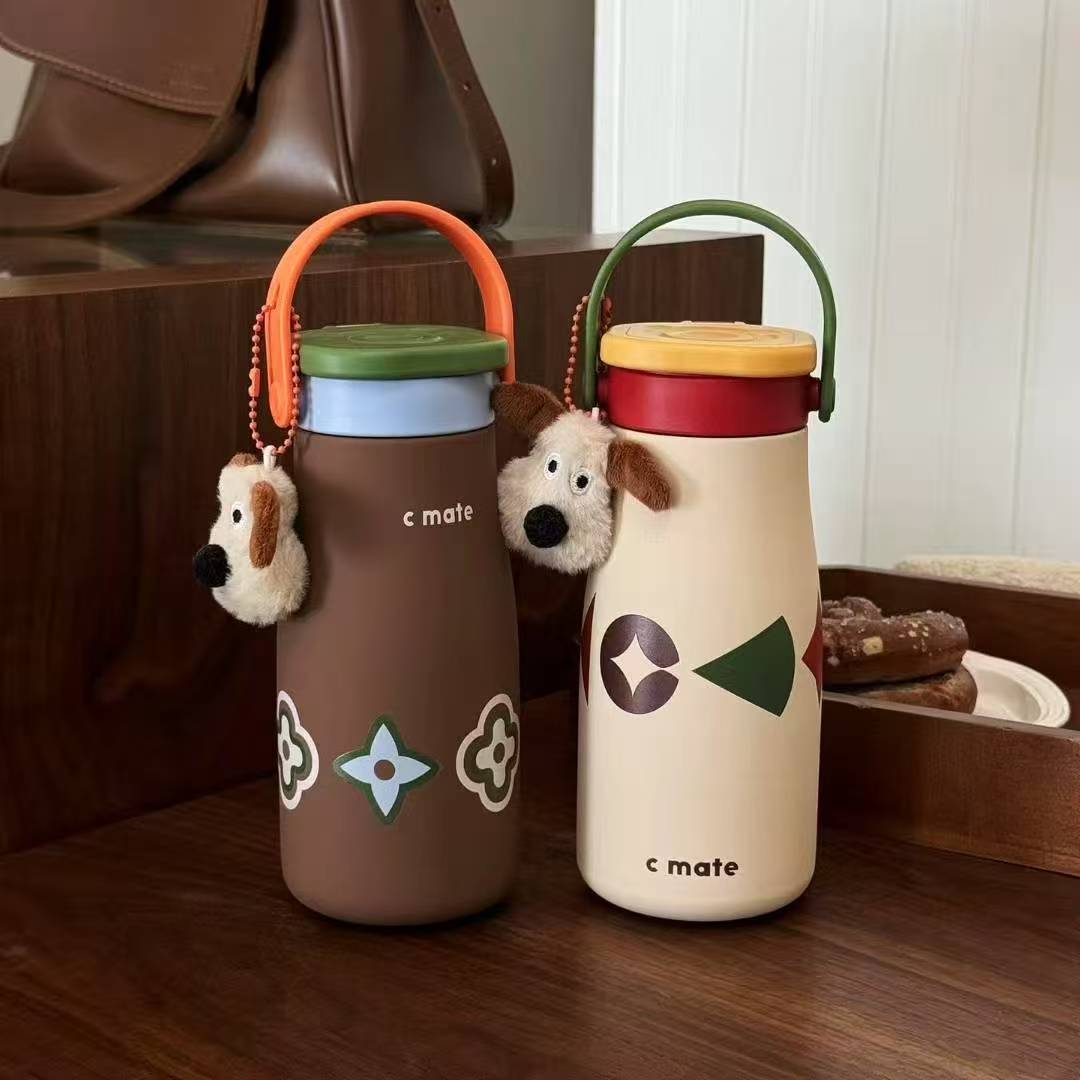 New Color-Block Geometric Milk Cup 316 Stainless Steel Insulated Cup Simple Portable Handle Cup Student Double Drinking Cup