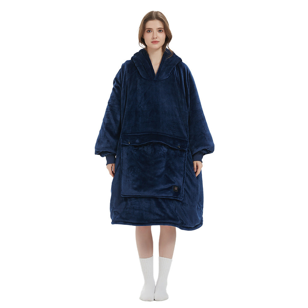 Heated Blanket Hooded Lazy Blanket Flannel Double Layer Thickened Couple Lazy Pajamas