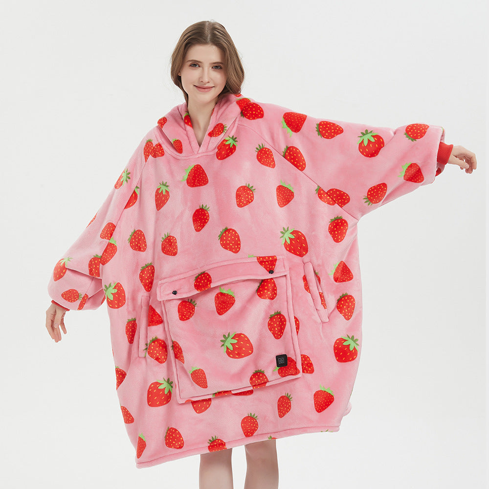 Heated Blanket Hooded Lazy Blanket Flannel Double Layer Thickened Couple Lazy Pajamas