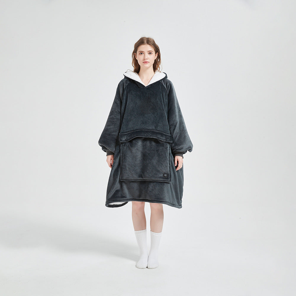 Heated Blanket Hooded Lazy Blanket Flannel Double Layer Thickened Couple Lazy Pajamas