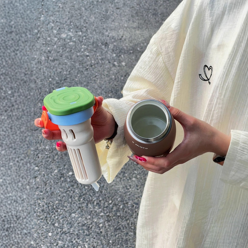 New Color-Block Geometric Milk Cup 316 Stainless Steel Insulated Cup Simple Portable Handle Cup Student Double Drinking Cup