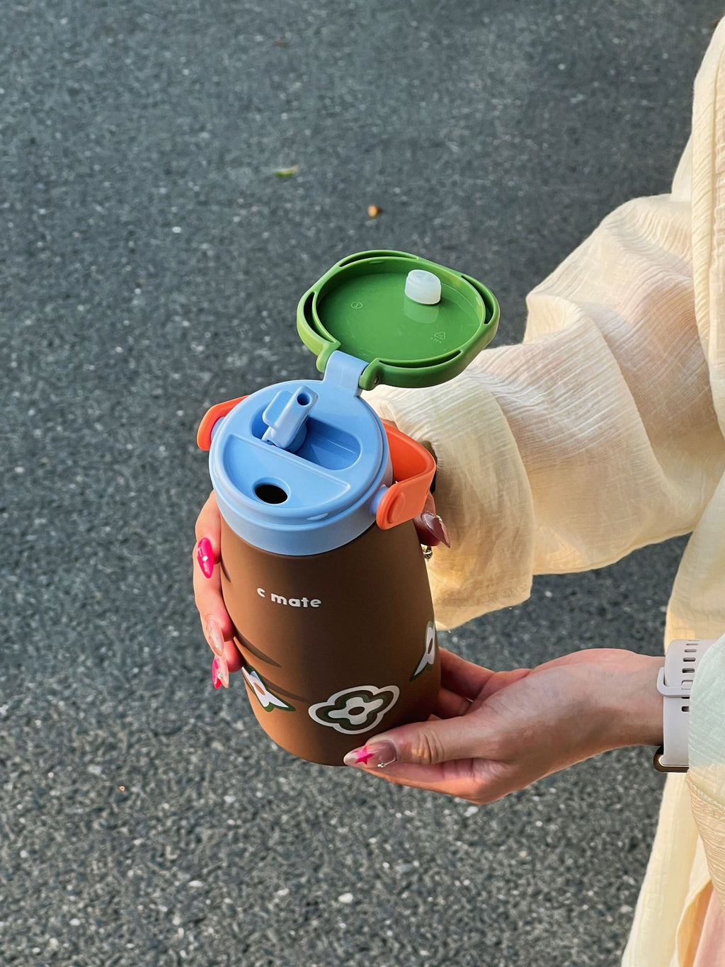 New Color-Block Geometric Milk Cup 316 Stainless Steel Insulated Cup Simple Portable Handle Cup Student Double Drinking Cup