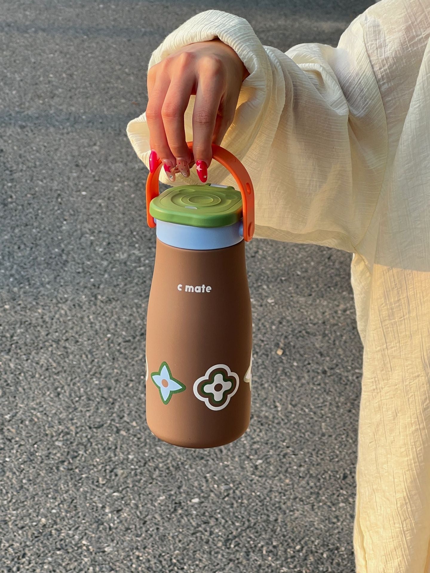 New Color-Block Geometric Milk Cup 316 Stainless Steel Insulated Cup Simple Portable Handle Cup Student Double Drinking Cup