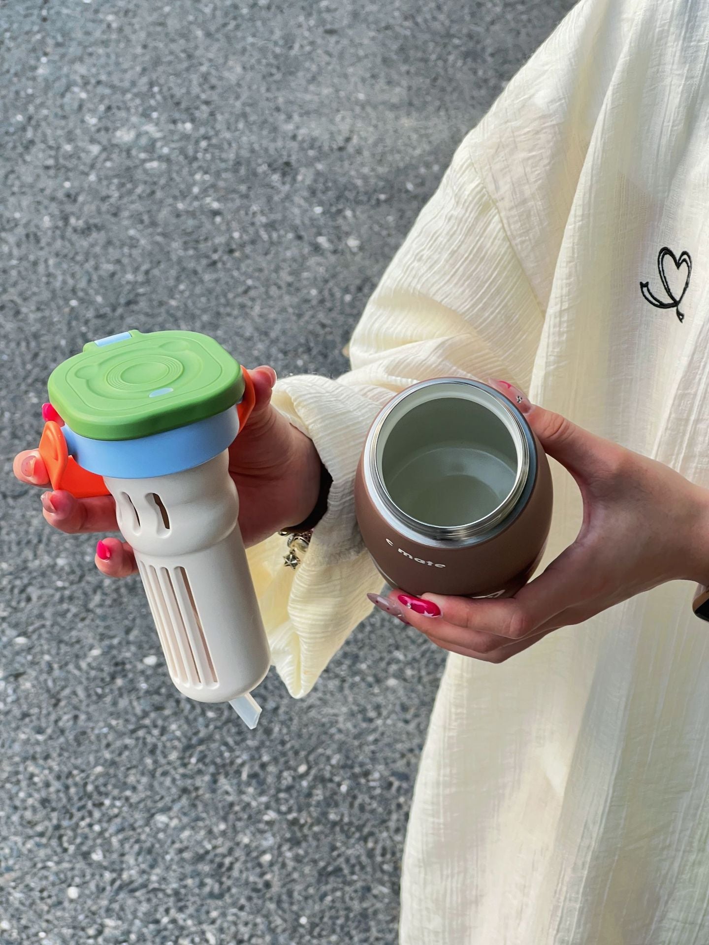 New Color-Block Geometric Milk Cup 316 Stainless Steel Insulated Cup Simple Portable Handle Cup Student Double Drinking Cup