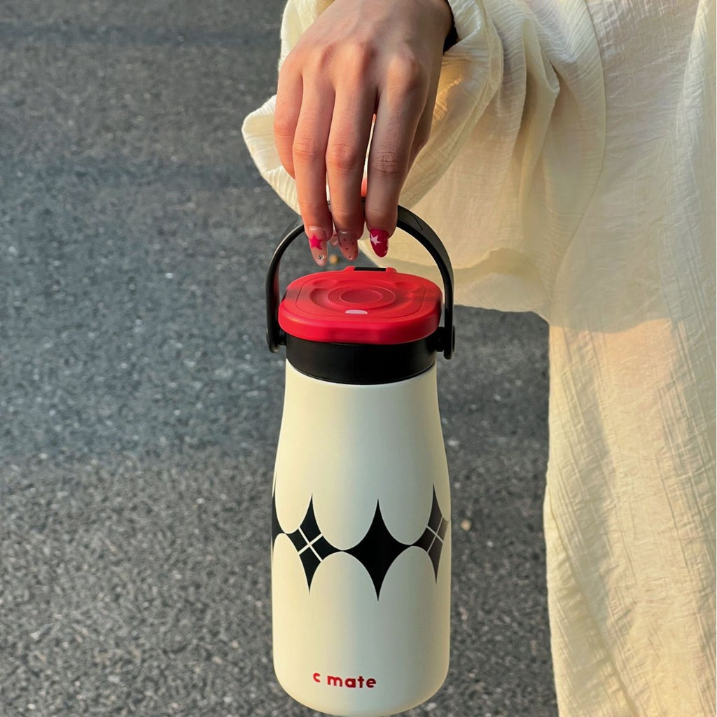 New Color-Block Geometric Milk Cup 316 Stainless Steel Insulated Cup Simple Portable Handle Cup Student Double Drinking Cup