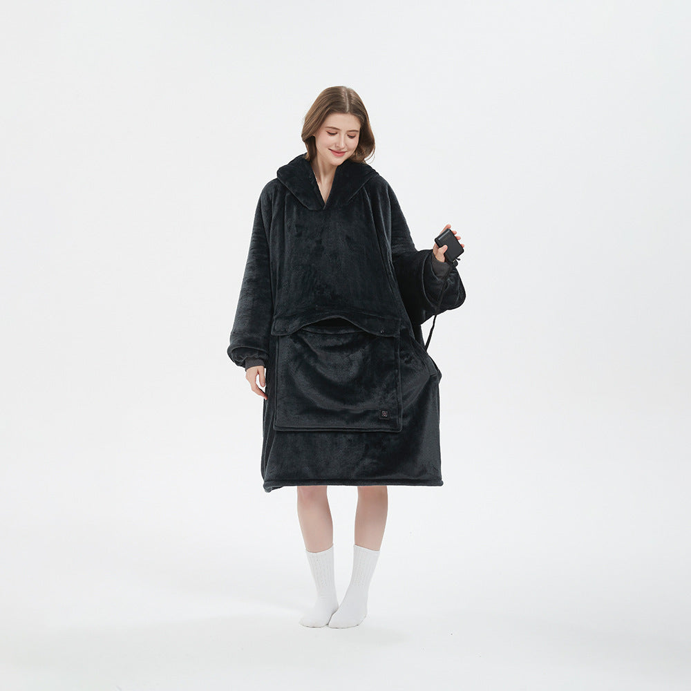 Heated Blanket Hooded Lazy Blanket Flannel Double Layer Thickened Couple Lazy Pajamas