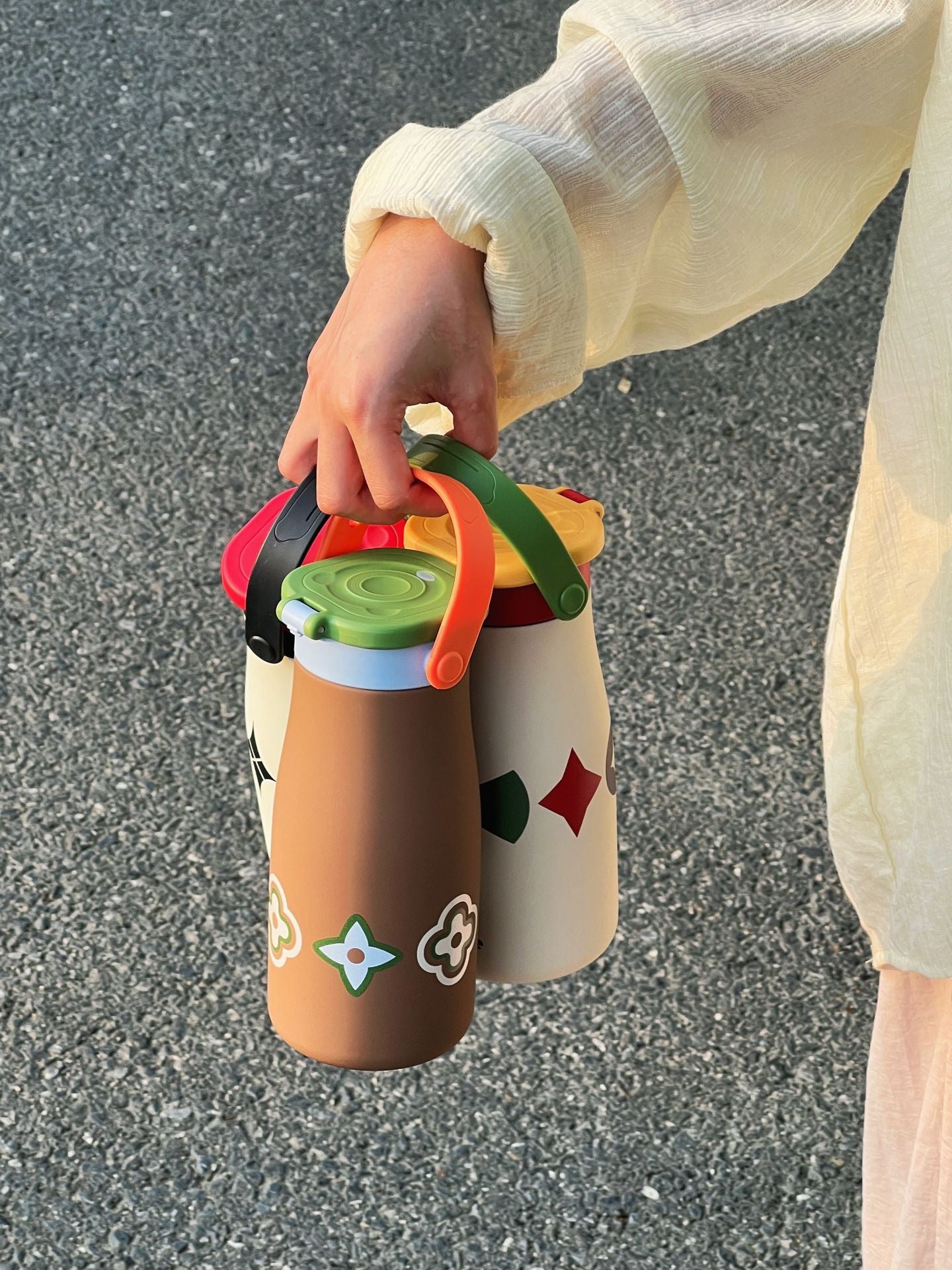 New Color-Block Geometric Milk Cup 316 Stainless Steel Insulated Cup Simple Portable Handle Cup Student Double Drinking Cup