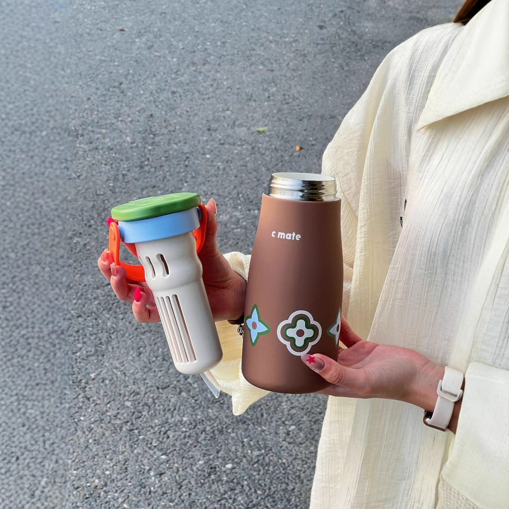 New Color-Block Geometric Milk Cup 316 Stainless Steel Insulated Cup Simple Portable Handle Cup Student Double Drinking Cup