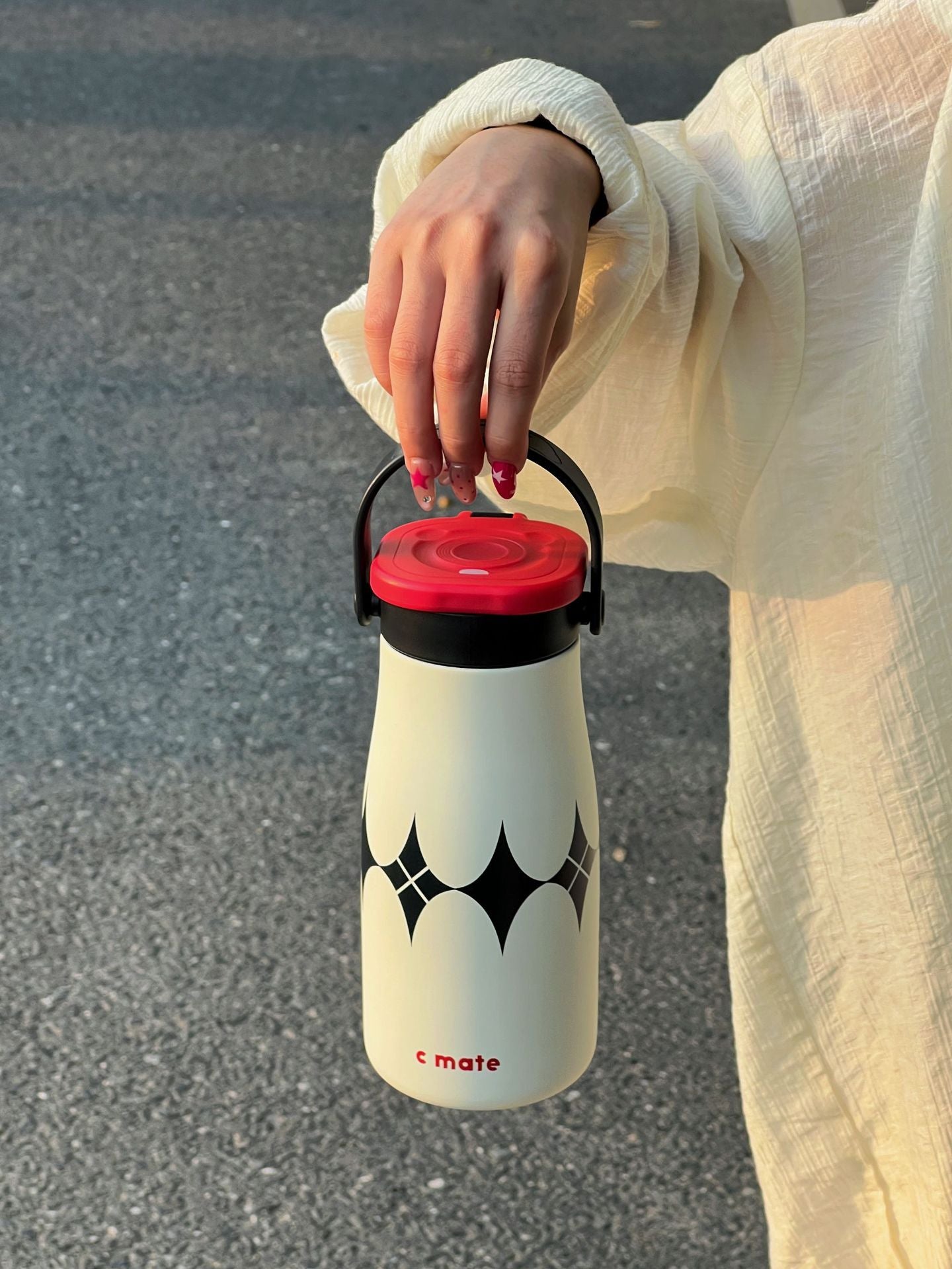 New Color-Block Geometric Milk Cup 316 Stainless Steel Insulated Cup Simple Portable Handle Cup Student Double Drinking Cup