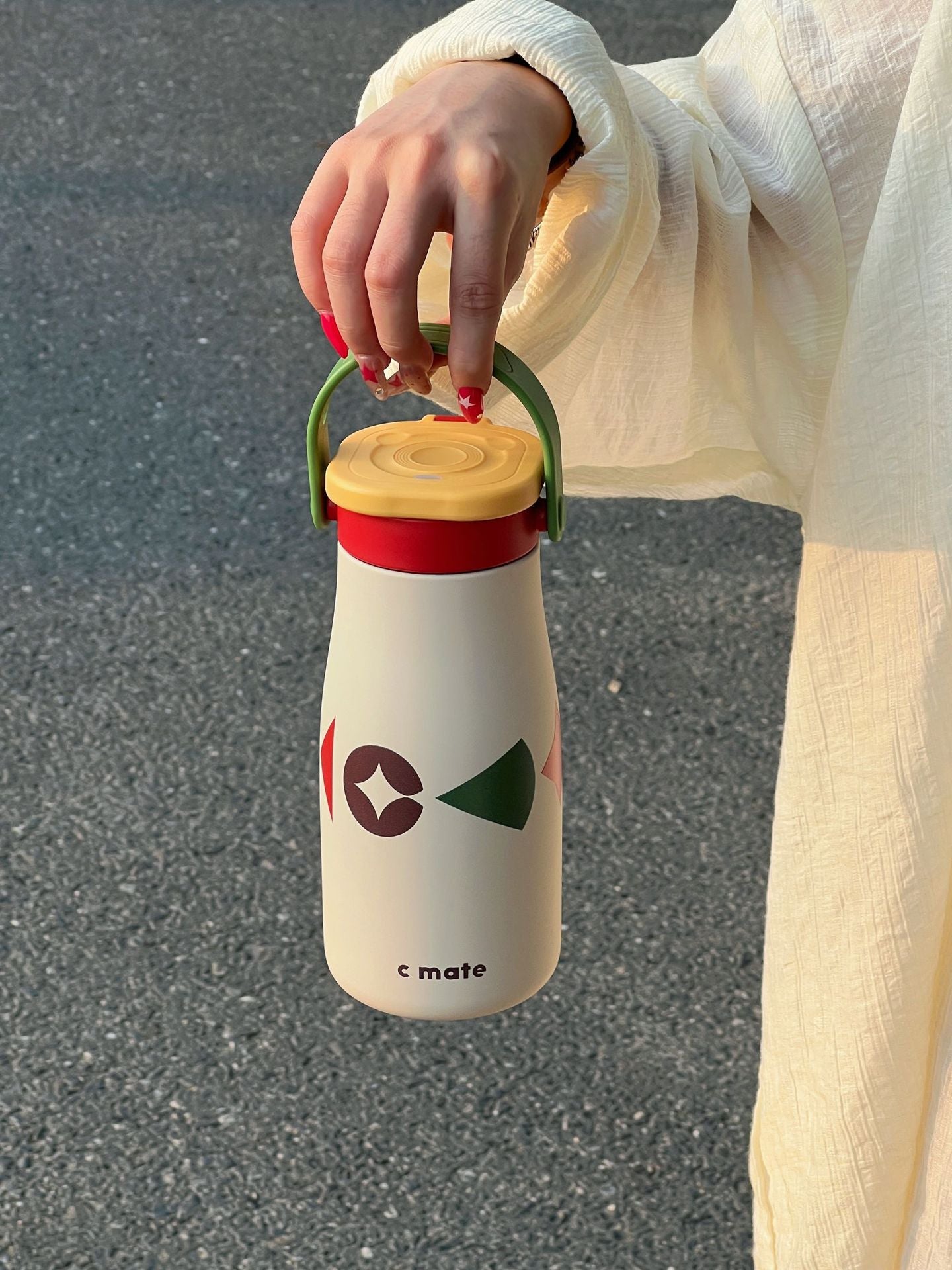 New Color-Block Geometric Milk Cup 316 Stainless Steel Insulated Cup Simple Portable Handle Cup Student Double Drinking Cup