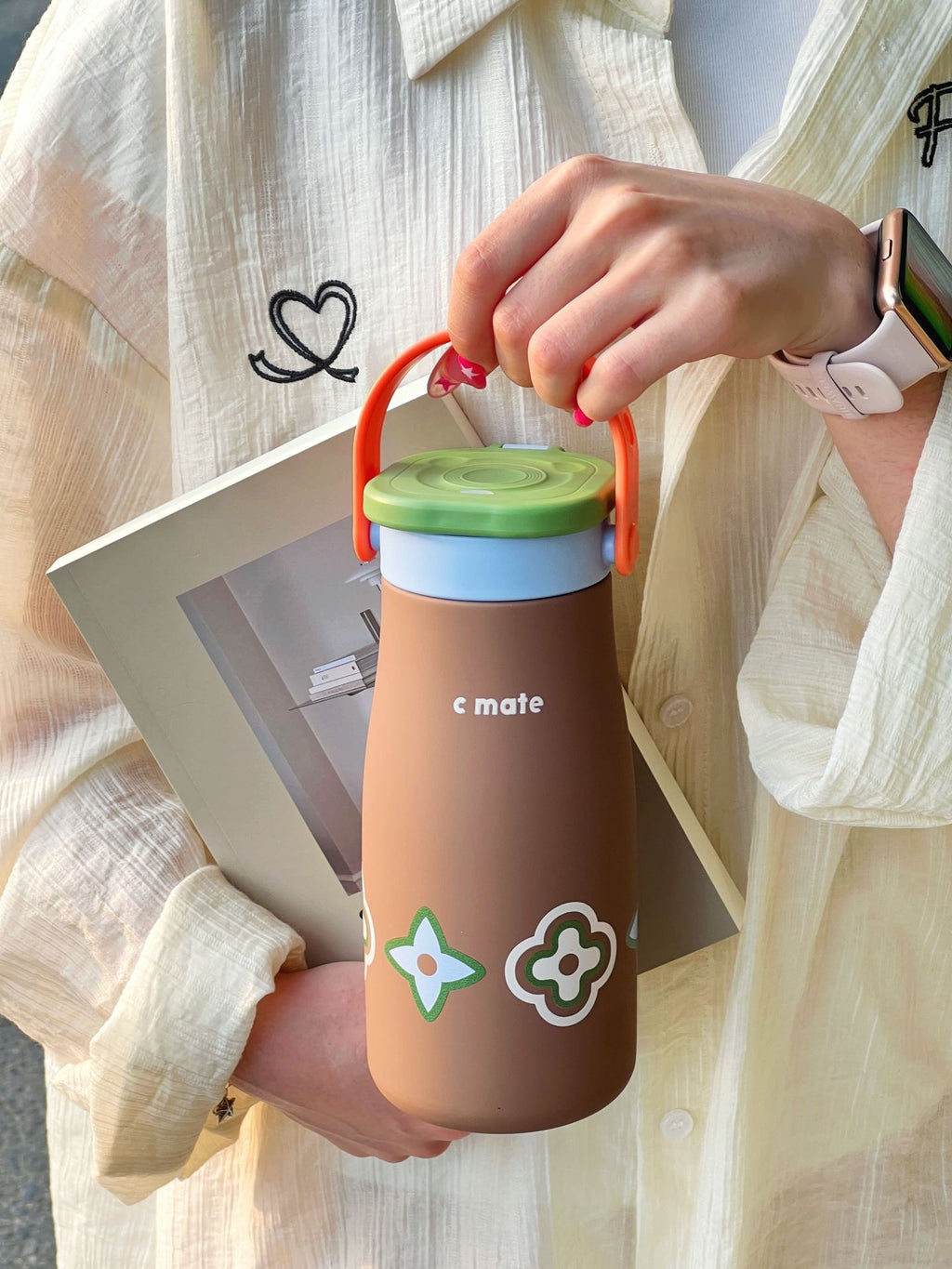 New Color-Block Geometric Milk Cup 316 Stainless Steel Insulated Cup Simple Portable Handle Cup Student Double Drinking Cup