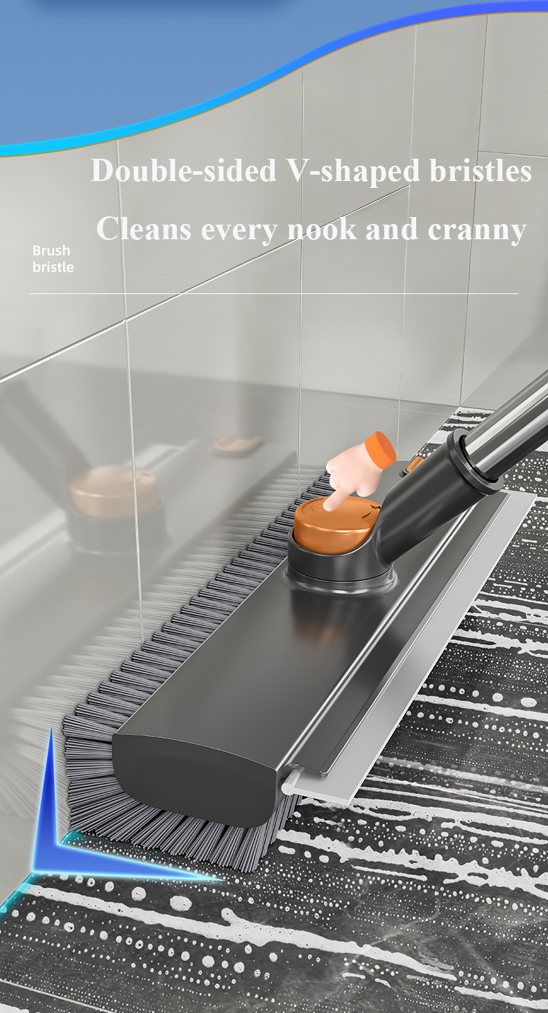 Floor Brush Toilet Bathroom Gap Brush Thickened Hard Bristle Bathroom Cleaning Brush Floor Gap Brush Dual-use for Scrubbing and Water Scraping